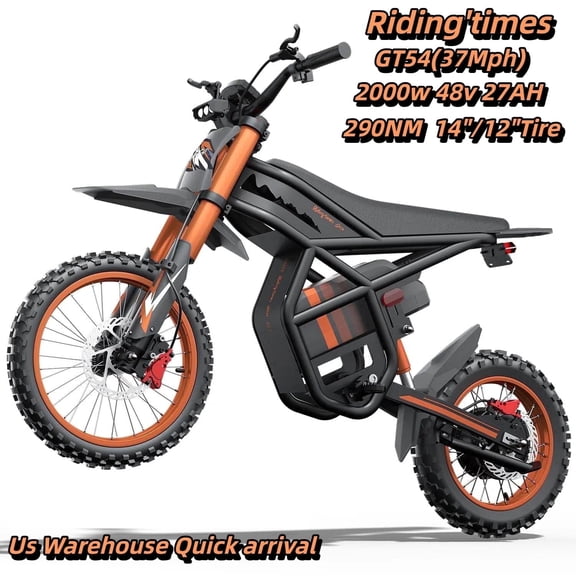 Riding'times GT54 Electric Dirt Bike for Teens Adults,48V 27AH 37MPH Ebike with 14"/12" Motorcycle Tire,2000W Dual Hydraulic Brakes E Mountain Bike off-road UL2849