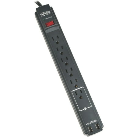 Six Outlet Surge Strip - Tripp Lite Surge Protector Strip 120V USB 6 Outlet 6ft Cord TAA TLP606USBBTAA