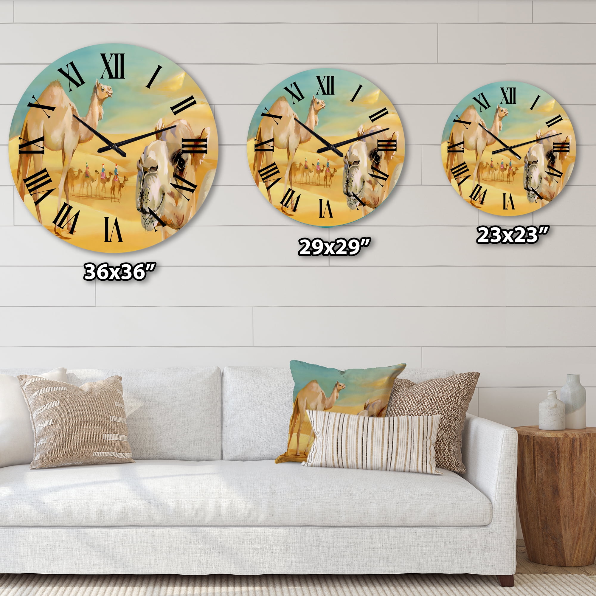 Designart 'Camels In The Desert' Farmhouse Wall Clock