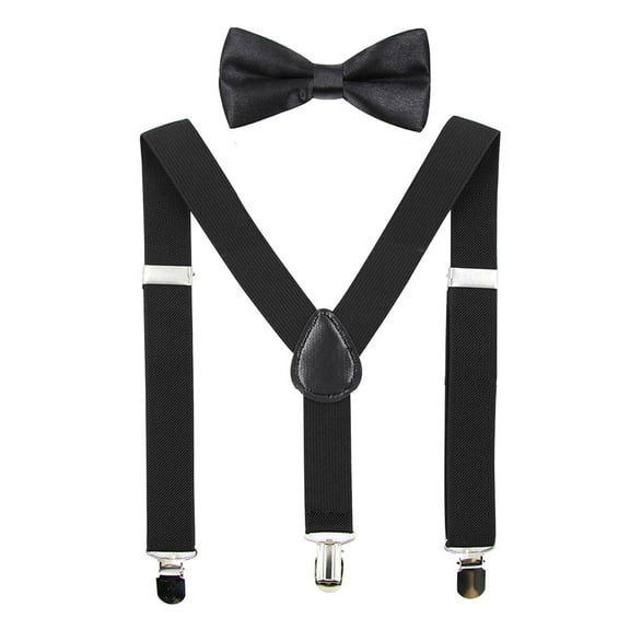 Hanerdun Kids Suspenders Bowtie Set Adjustable Suspender Bow Ties for Boys Girls Toddlers Black