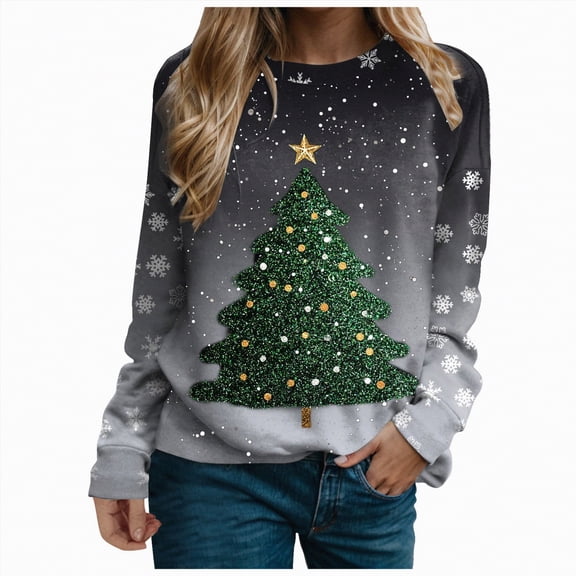 Futezty Christmas Sweatshirt for Women 2024 Funny Plus Size Print Sweatshirts Crewneck Long Sleeve Xmas Holiday Tops