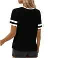 thumbnail image 4 of Fesfesfes Women's Summer T-Shirt Leisure Short Sleeve Contrast Stripe Collar Cuffs V-neck Tops Trendy Breathable Daily Wearing Blouses(Black,L), 4 of 8