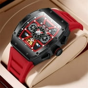 GUANQIN Men Automatic Wrist Watch Skeleton Tourbillon Tonneau Design Waterproof Adjustable Silicone Strap Business Luminous Sapphire Crystal Multifunction Clock