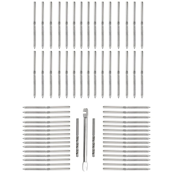 Bolt Dropper Cable Railing Hardware Swage Lag Screws - Stainless Steel Left and Right Handed Thread Swage Lag Screws - Cable Railing System - Set of 60, White