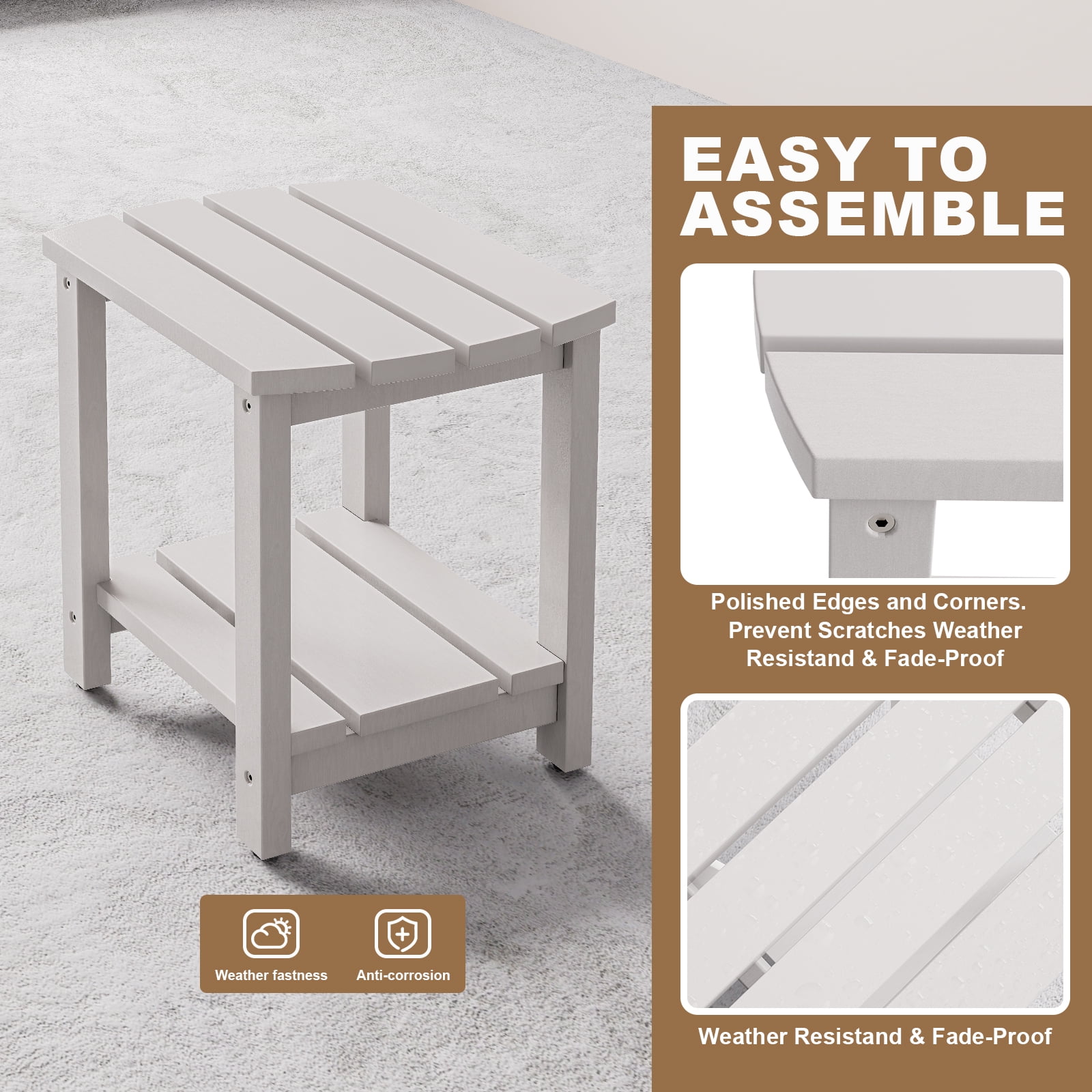 Adirondack Side Table, Solid Wood End Tables, Outdoor Coffee Table Porch Table Pine Wood for Patio, Backyard,Pool, Indoor Companion (Concrete Grey)
