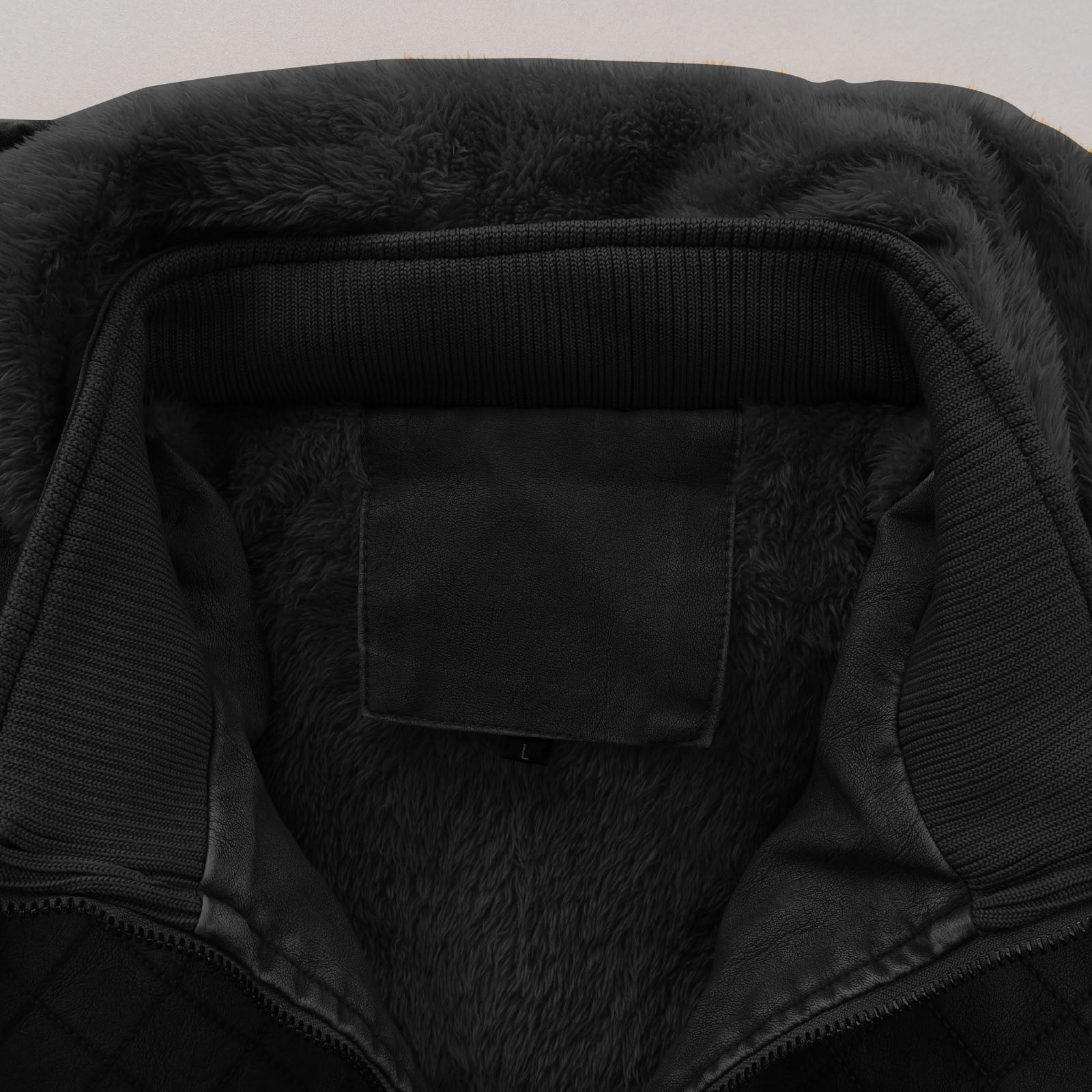 Men's Lamb Wool Bomber Coat Faux Leather Sherpa Fleece Lined