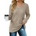 thumbnail image 2 of Womens Long Sleeve Tops V Neck Shirts Light-Weight Tunic Sweaters Fashion Khaki XXL, 2 of 9