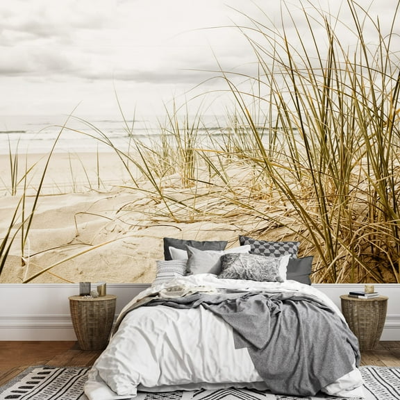 wall26 - Close Up of a Tall Grass on a Beach During Stormy Season - Removable Wall Mural | Self-Adhesive Large Wallpaper - 66x96 inches
