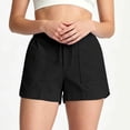 thumbnail image 5 of Women's Solid Lightweight Drawstring Casual High Waist Hiking Shorts Summer Workout Shorts With Pockets, Polyester | UKHCCC,Black L, 5 of 9