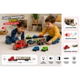 thumbnail image 6 of Friction Powered Toy Car Carrier Truck, 23 Inch Transport Trailer with 6 Mini Vehicles, Lights, Sounds, Opening Rear Door, Detachable Trailer, 6 of 9
