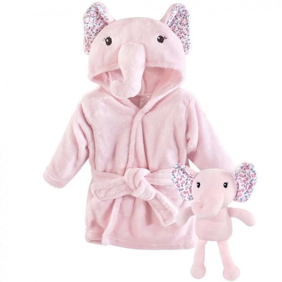 Little Treasure Infant Girl Plush Bathrobe and Toy Set, Floral Elephant, 0-9 Months