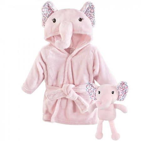 Little Treasure Infant Girl Plush Bathrobe and Toy Set, Floral Elephant, 0-9 Months