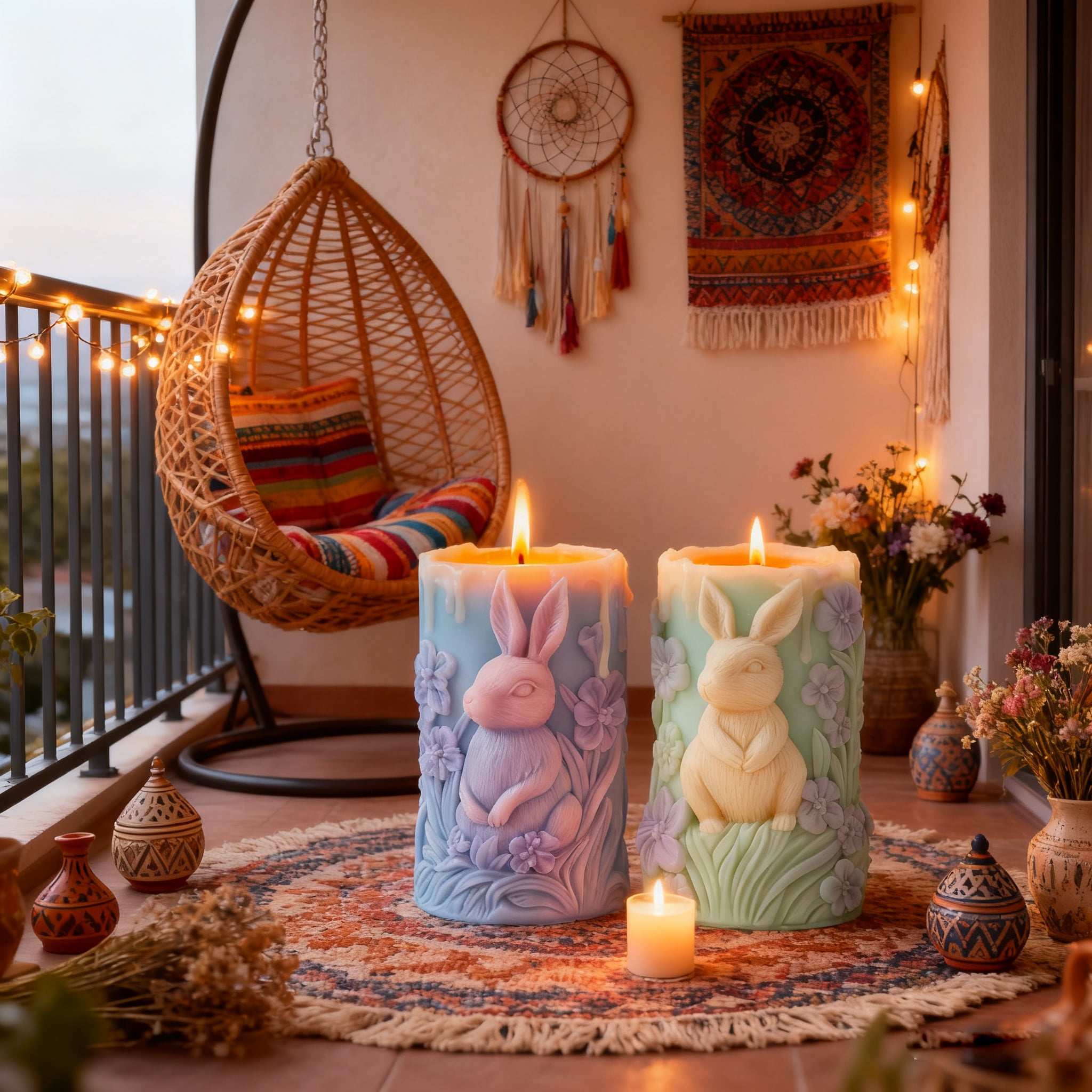JDH silicone 2PCS Rabbit Silicone Mold Rabbit Flower Pattern Relief Silicone Mold Animal Resin Casting Silicone Candle Mold for Home Decoration and Candle Making