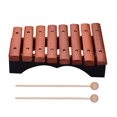 thumbnail image 1 of Xilófono de madera para niños con 8 tonos, ideal para estimulación temprana y aprendizaje musical, base curva y teclas marrones, incluye baquetas de madera., 1 of 6