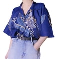 thumbnail image 1 of Qarigey Hombres Mujeres Camisa de playa hawaiana Casual Abotonado Manga corta Dragón simple Transpirable Estilo étnico Camiseta diaria Camisetas Azul L, 1 of 6
