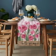 thumbnail image 2 of Hello Spring Table Runner - 36 Inch Long, Kitchen Dining Table Runner Dresser Scarves, Pink Tulip Flowers Farmhouse Buffalo Plaid Wooden Farmhouse Decor for Coffee Tables Wedding Party Banquet, 2 of 7