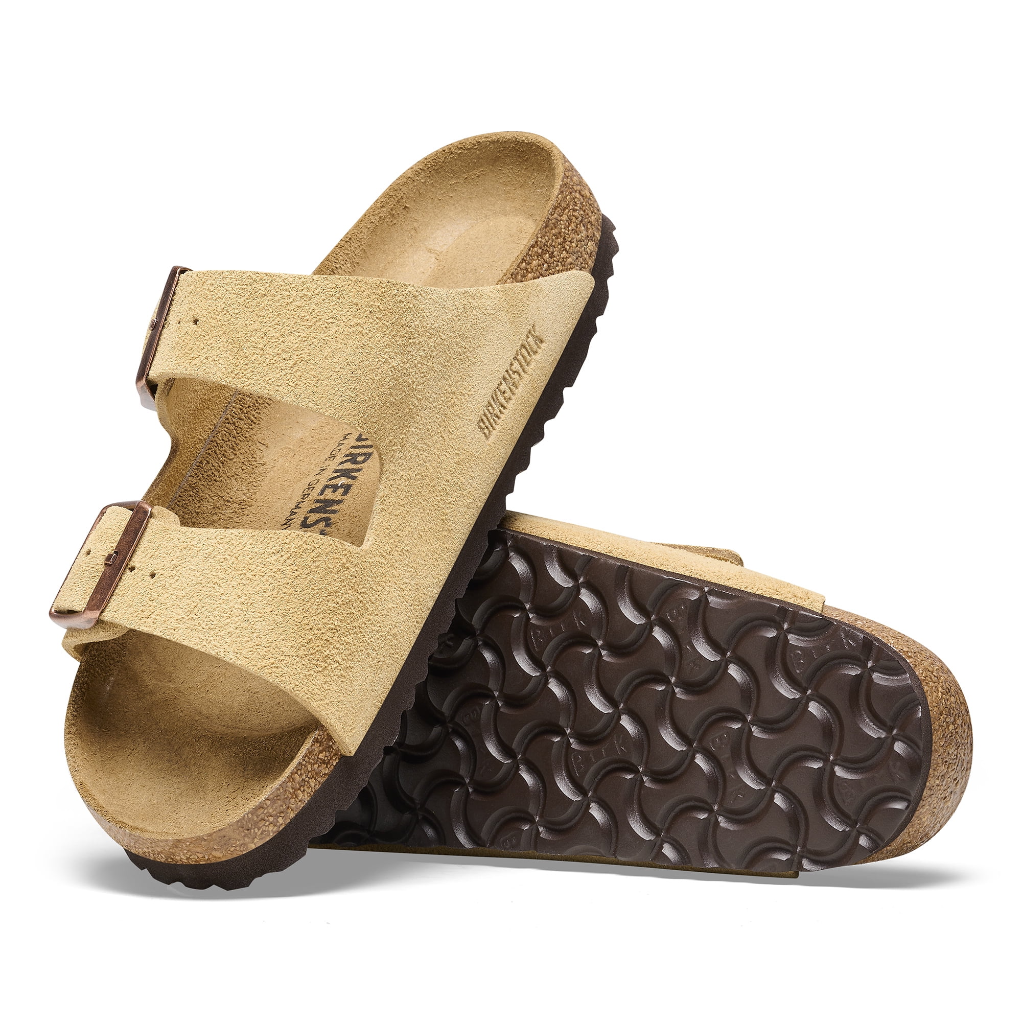 BIRKENSTOCK 1026190: ARIZONA SUEDE LEATHER SANDALS, LATTE CREAM, 38 EU