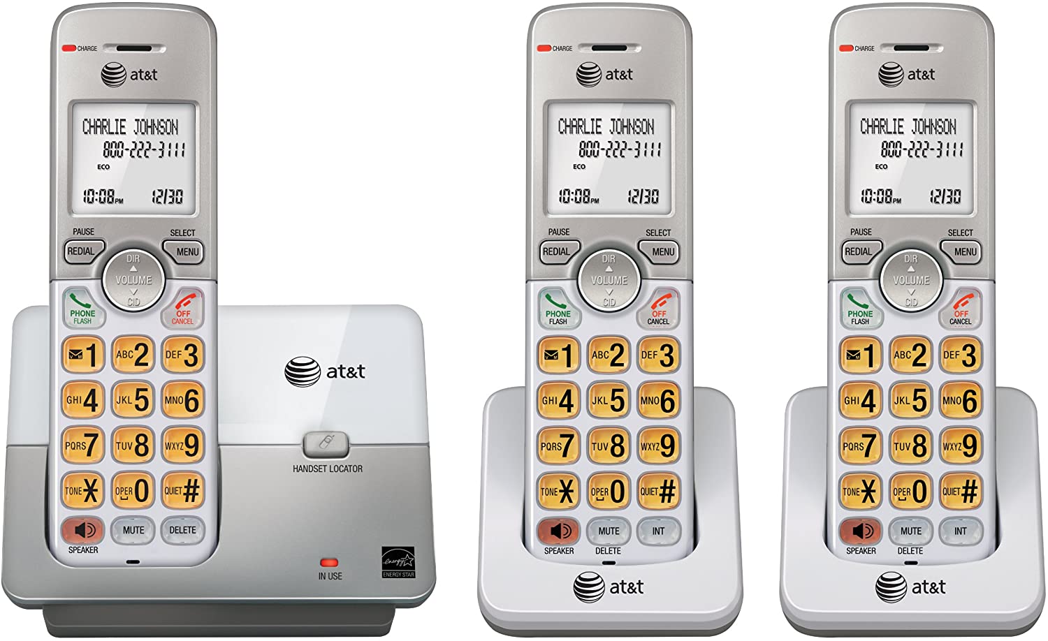 AT&T DECT 6.0 3 Cordless Phones with Caller ID, Handset Speakerphones