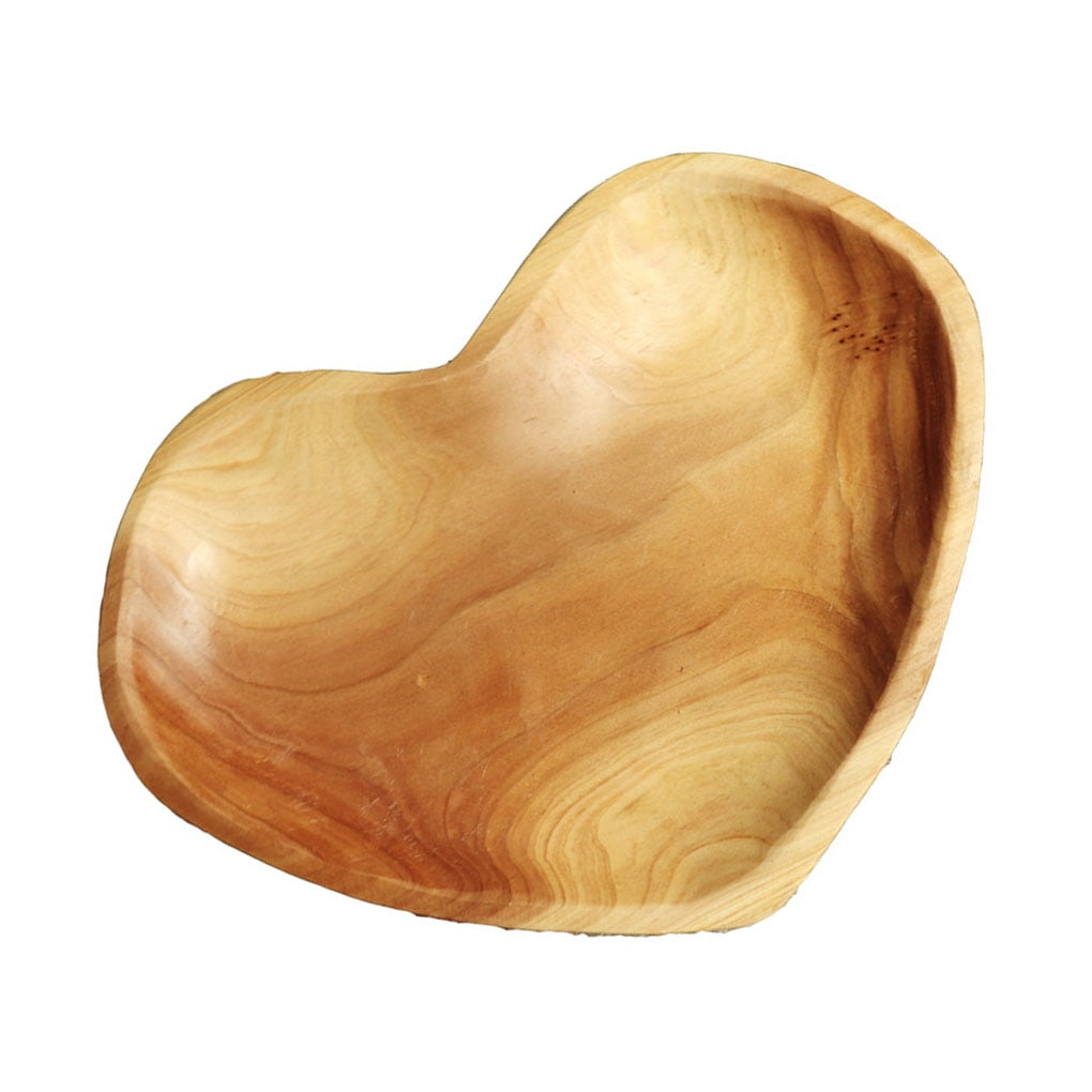 Chowcencen Wood Heart Shaped Serving Bowl Snack Plate Wooden Fruit Tray Living Room Dried Fruit Snack Basket
