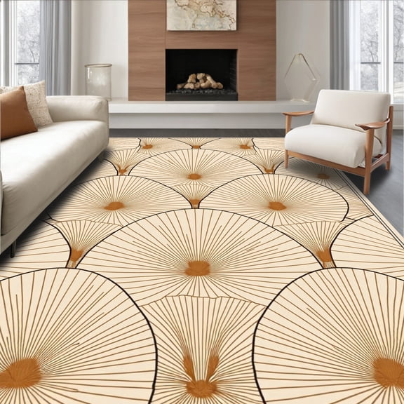 ODIKA 4'x6' Machine Washable Non-Slip Area Rug, Art Inspired Decorative High Traffic Rug, Beige, 363723