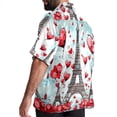 thumbnail image 3 of Eiffel Tower Valentine's Day Men's Casual Short Sleeve Printed Button Down Spread Collar Tops Summer Beach Shirts Unisex, 3 of 6