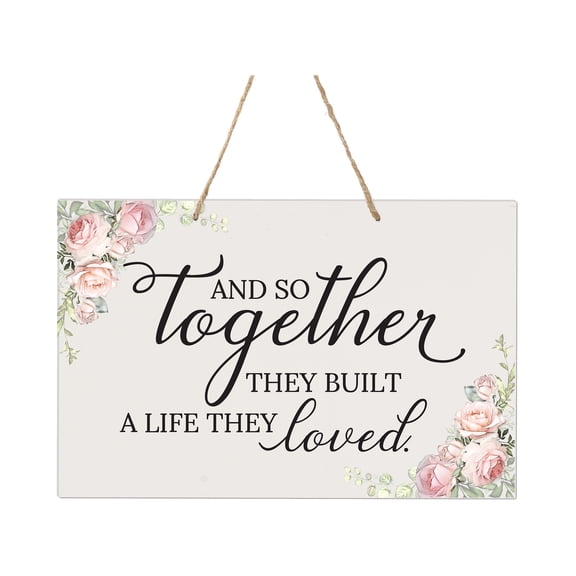 LifeSong Milestones Modern Wall Hanging Rope Sign for Wedding 8x12 - (And So Together) (Floral)