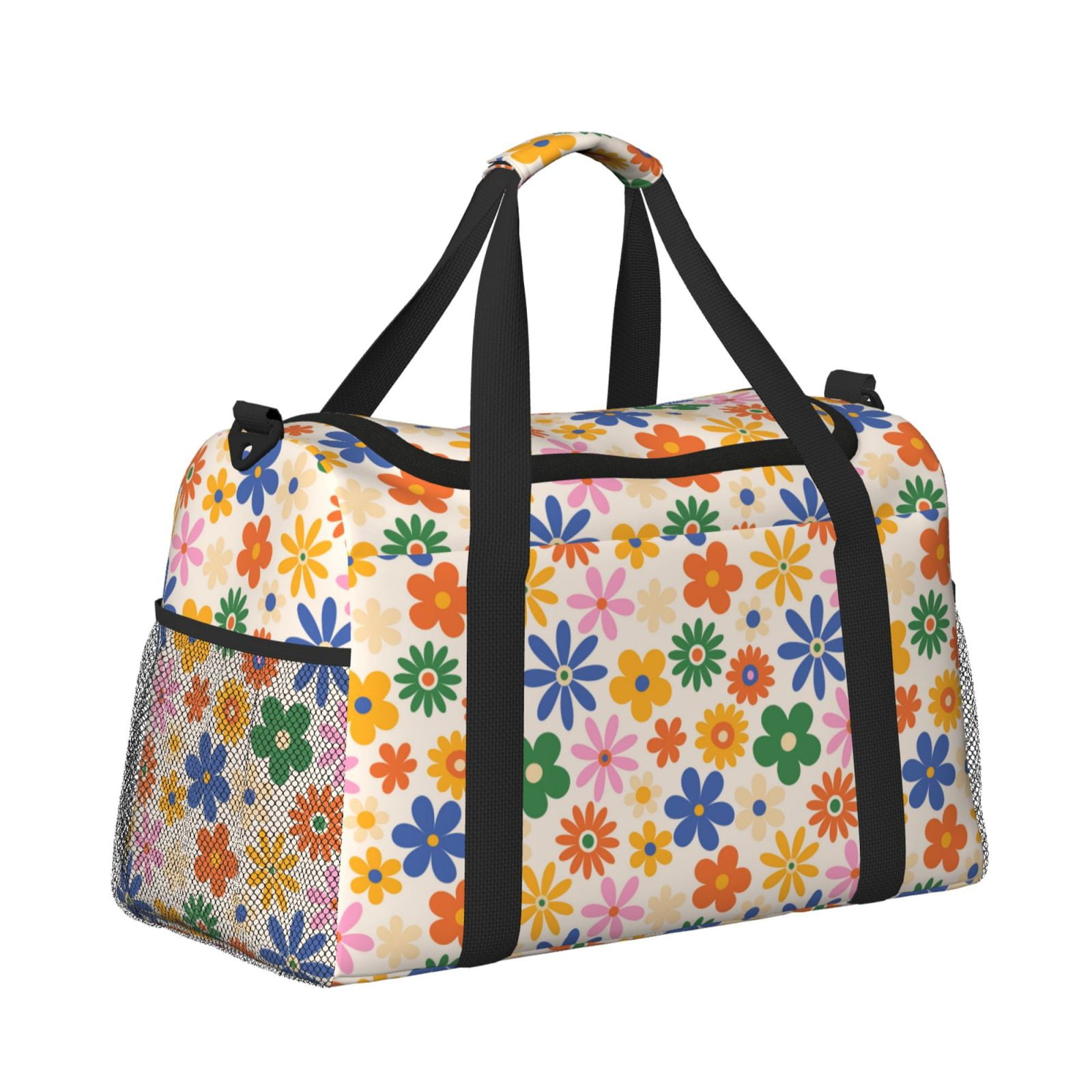 Fuzoiu Groovy Daisy Flowers Print Travel Duffle Bag,Carry On Tote Bags,Duffel Bag,Sport Gym Bag, Hospital Bag for Labor and Delivery, Overnight Bag,Luggage Bag
