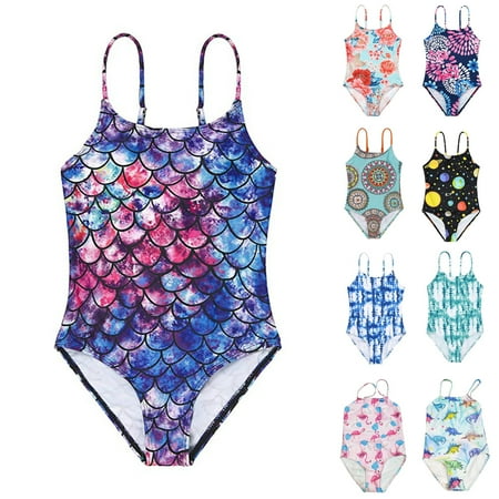 

URMAGIC Girls Spaghetti Strap Dinosaur Print One Piece Swimsuit Hawaiian Beach Swimwear 4-8 Years