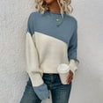 thumbnail image 4 of GBSYEWXS Women Sweater Crew Neck Color Block Long Sleeve Cute Warm Blue Sweater, 4 of 7
