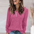 thumbnail image 2 of Sweaters For Women Long Sleeve V Neck Ribbed Pullover Fall Winter Button Solid Color Elegant Top 2025 Outdoor Daily Women Sweaters Red S, 2 of 5