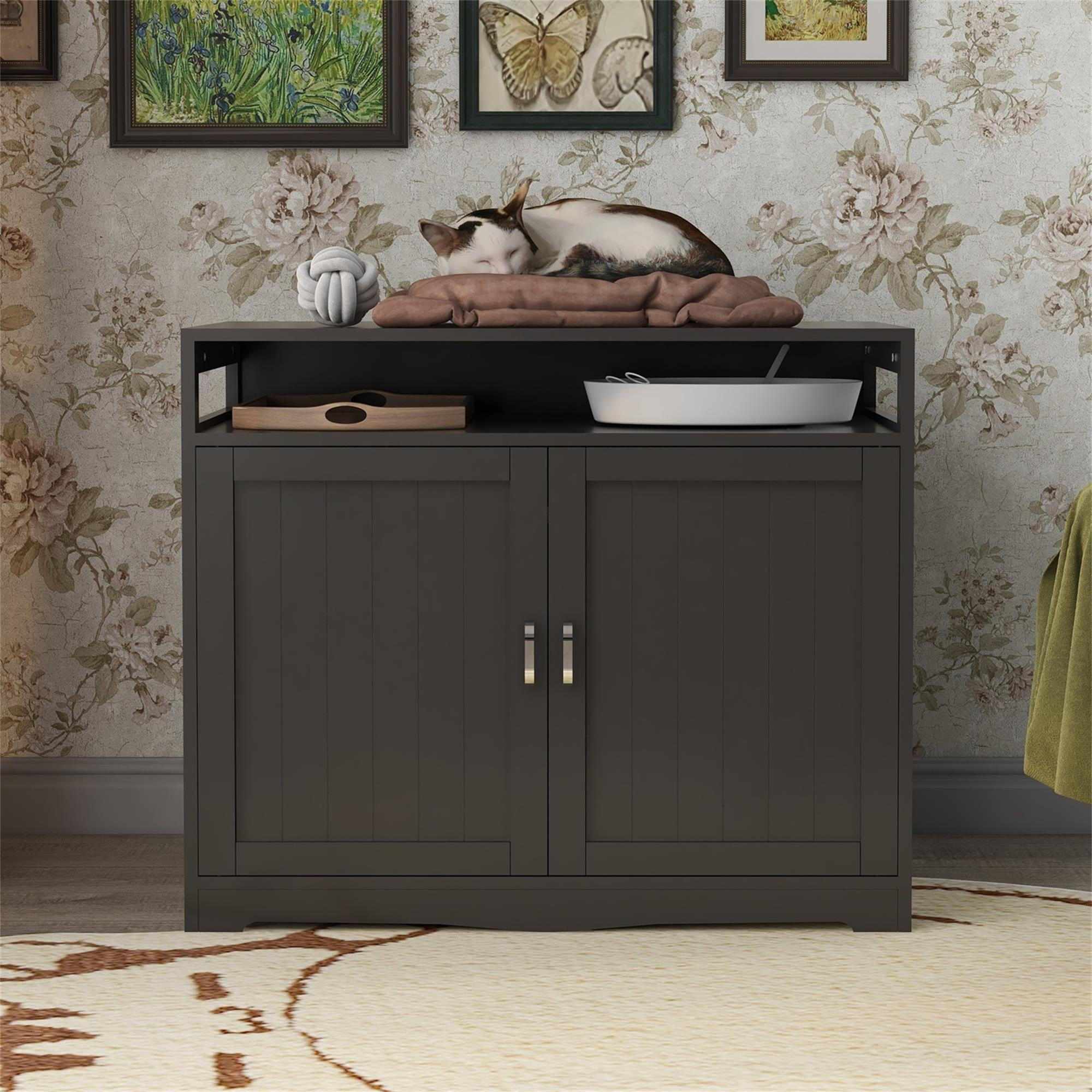 Pefilos 31" Cat Litter Box Enclosure Furniture with Hidden Plug, 2 Doors Indoor Cat Washroom, Wooden Enclused Litter Box Cat House, Brown Pefilos 31" Cat Litter Box Enclosure Furniture with Hidden Plug, 2 Doors Indoor Cat Washroom, Wooden Enclused Litter Box Cat House, Brown