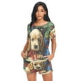 thumbnail image 4 of Women Pajama Sets Short Sleeve Sweatshirts Puppy under Christmas Tree Casual Tops and Shorts, 4 of 7