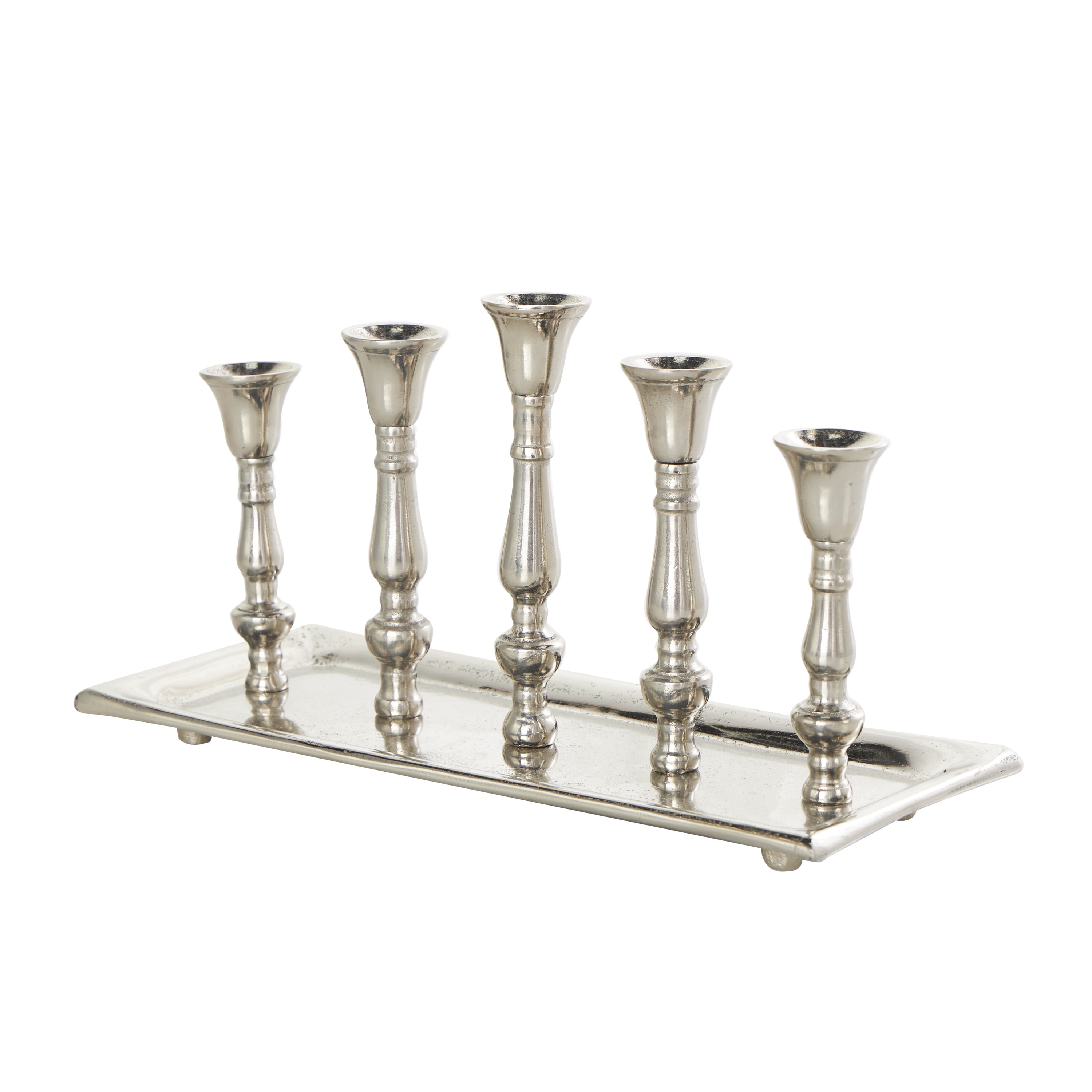 DecMode 5 Holder Silver Aluminum Candelabra with Candle Plate