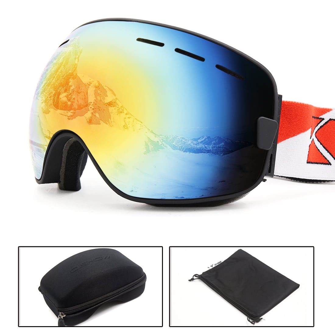 Unique Bargains O'show Anti-fog UV400 Protect Ski Snowmobile Snowboard Goggles Unisex Glass Bk by