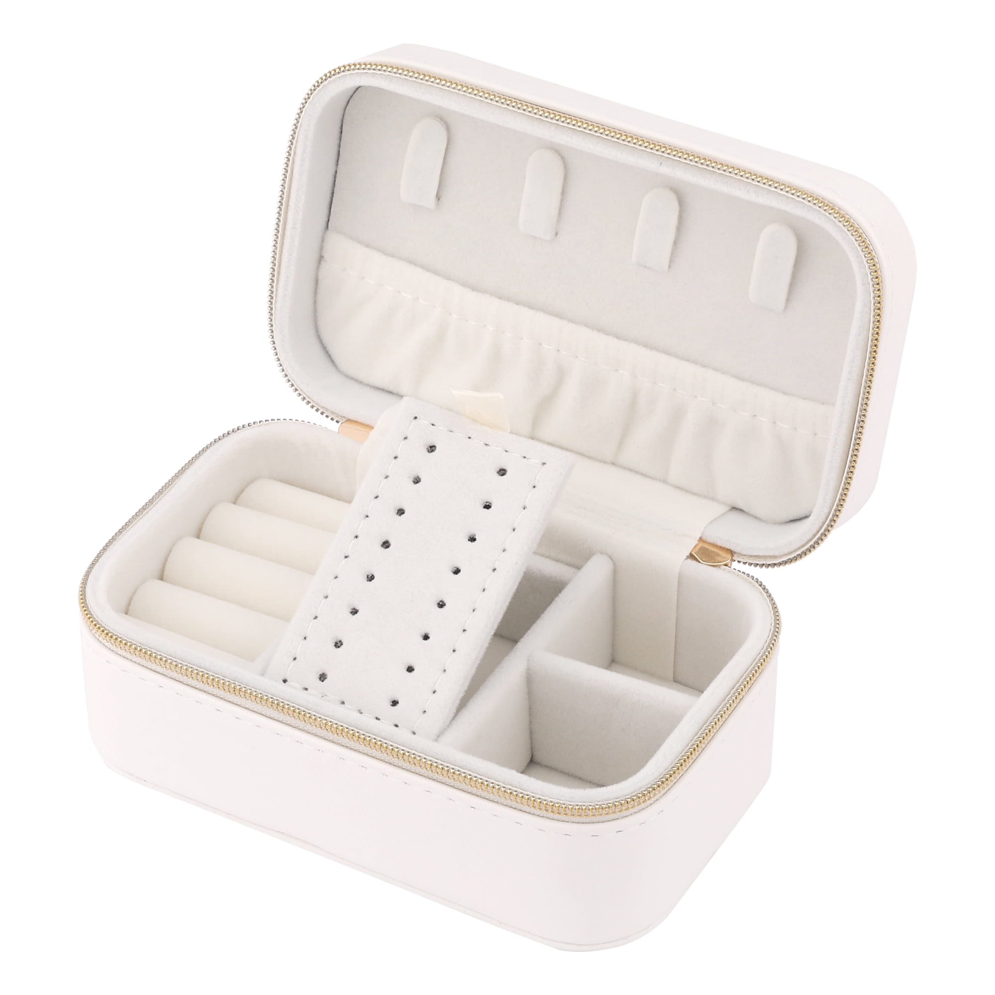 Unique Bargains Portable PU Leather Jewelry Box Mini Organizer White