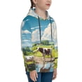 thumbnail image 3 of Lsque Countryside Farm Cow Patten Youth Hoodie Sweatshirt Pullover with Kangaroo Pocket Boys and Girls Hoodie Warm Hoodie for Kids-X-Large, 3 of 6