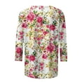 thumbnail image 4 of Women Summer Tops Womens Dressy Tops 3/ 4 Length Sleeve Summer Crew Neck Tshirts Flower Printing Loose Casual Blouses Fashion Flannels Women Boyfriend Style Womens Athletic Shirts Long Hot Pink M, 4 of 5