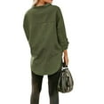 thumbnail image 3 of MAWCLOS Ladies Loose Curved Hem Denim Shirts Office With Pockets Tops Army Green XL, 3 of 3