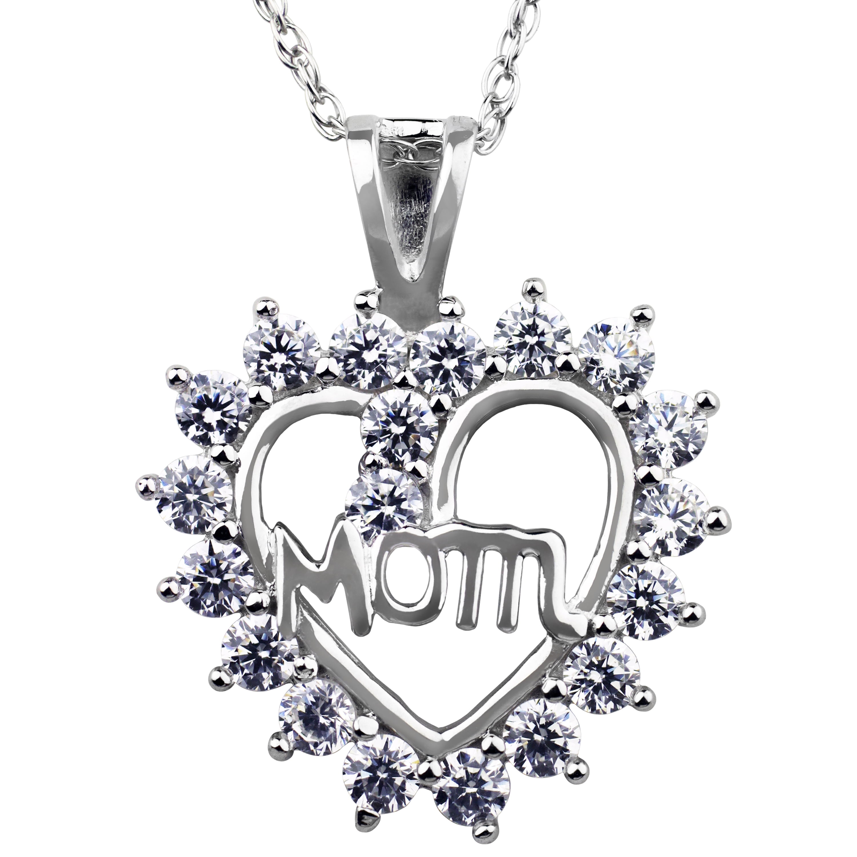 Brilliance Fine Jewelry Sterling Silver Simulated Diamond "Mom" Heart