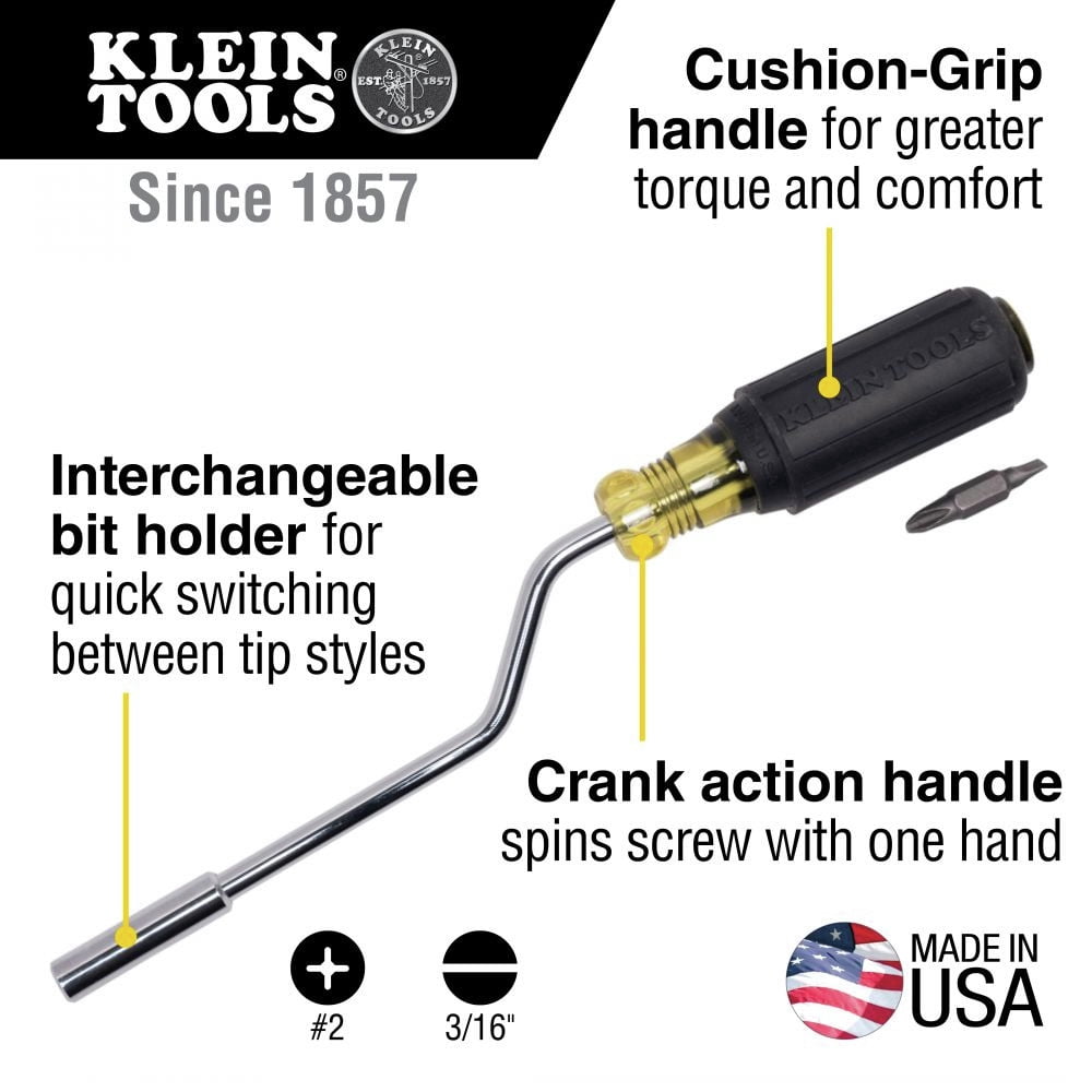 Klein Tools 67100 Multi-Screwdriver Set, 2-in-1 Interchangeable Rapi-Driv Screwdriver with Phillips and Slottd Bits