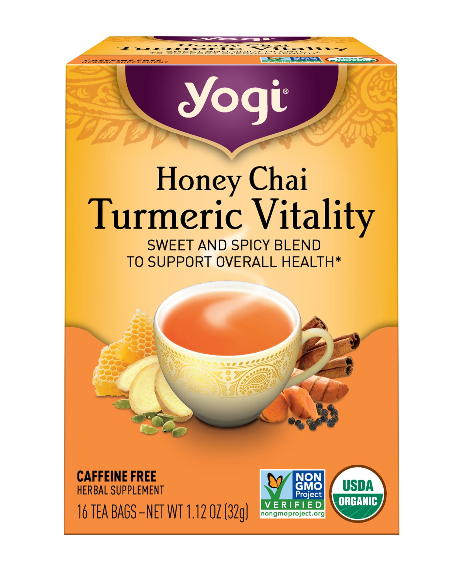 Yogi Tea GMOFree Honey Chai Turmeric Vitality, Herbal Tea Bags, 16 Ct