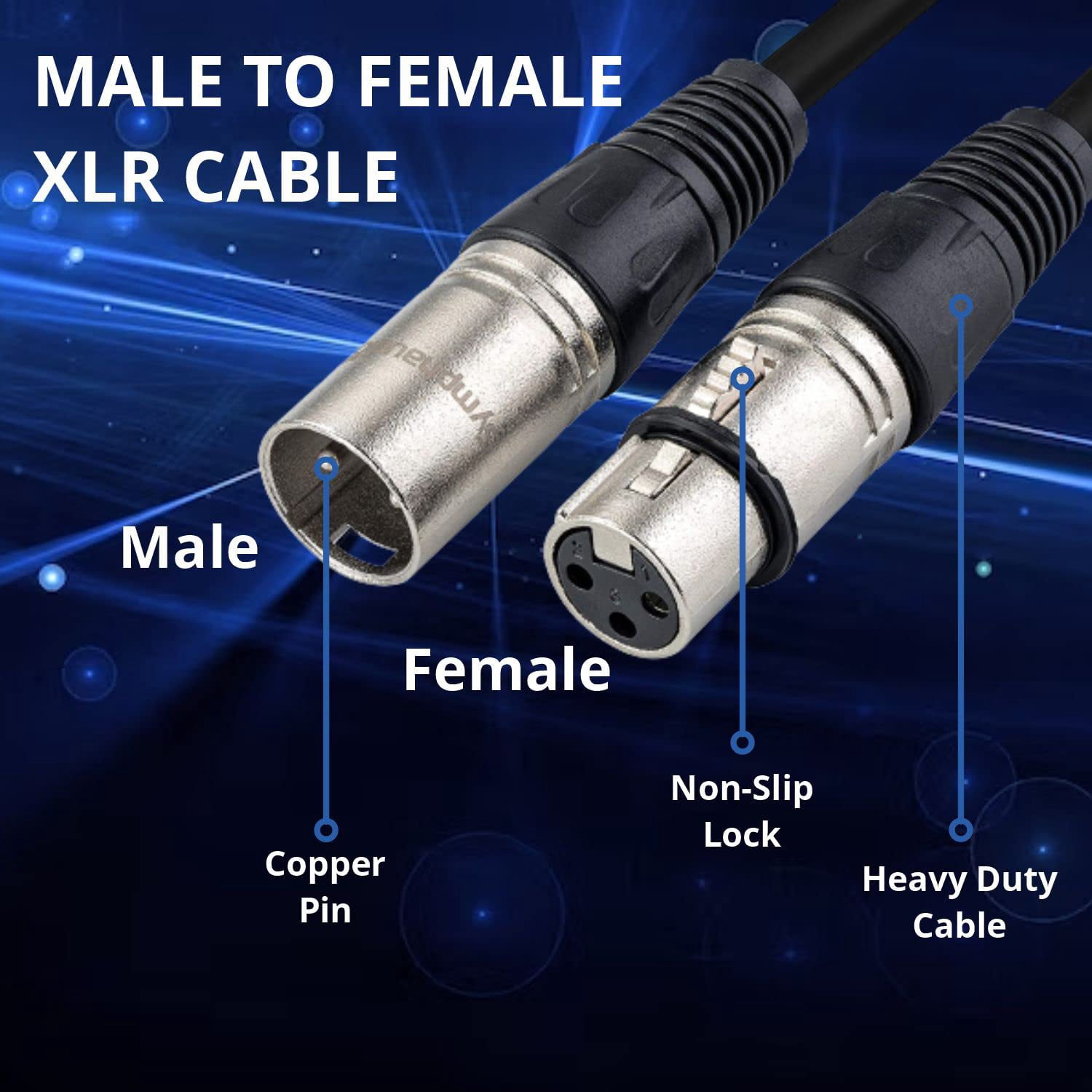 Maximm Microphone Cable, Black Mic Cable Wire XLR Male to XLR Female 50ft - Heavy Duty Microphone Cord W/Metal Connectors, Impedance-Balanced Lines for RF & EM Noise Reduction (5-Pack)