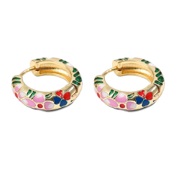 WINDLAND Stainless Steel Flower Hoop Earrings with Colorful Zircon Round Huggies Earrings