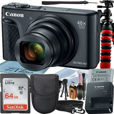 Canon PowerShot SX740 HS Digital Camera (Black) with 40x Optical Zoom Lens   SanDisk 64GB Memory Card   Case   ZeeTech Advanced Bundle (International Model)