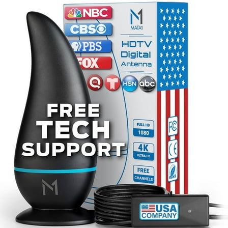 250 Mile Range 5G Signal Reception Digital HD TV Indoor Antenna [Early Release 2025 Chipset], Smart TV Amplifier with 16.4 ft Coax Cable   Built-In Magnetic Base by Mata1-USA