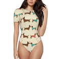 thumbnail image 1 of Saiise Pyjama à Motif Teckel pour Femmes, Manches Courtes, Col Rond, Justaucorps Extensible avec Fermeture à Pression-Petit, 1 of 7