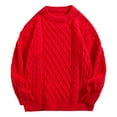 thumbnail image 2 of KKBOTIVE Winter Men Sweater Round Neck Solid Color Male Fit Knitted Pullover Loose Retro Sweaters ( Red Size: XXL ), 2 of 3