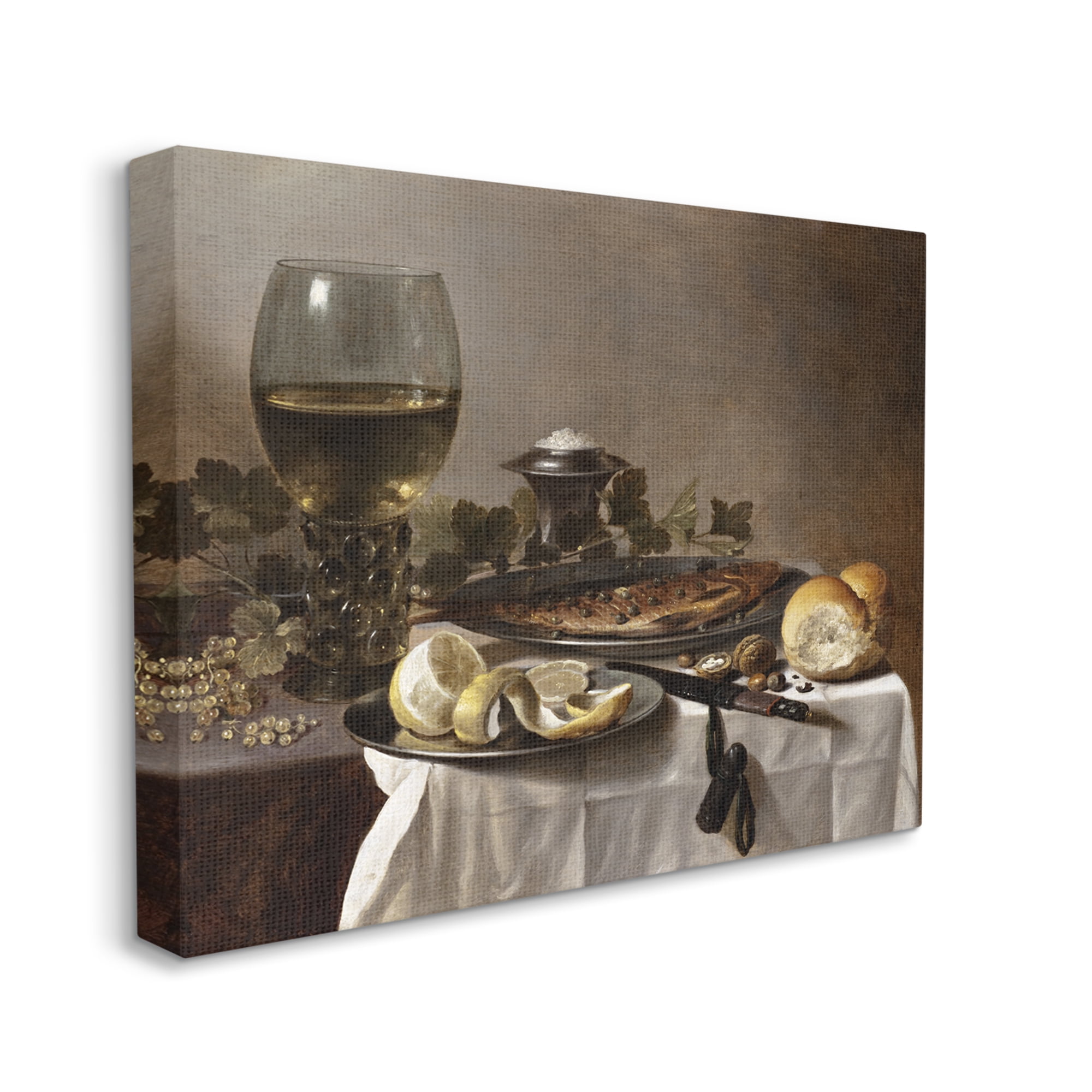 Stupell Industries Still Life with Herring Wine and Bread Pieter Claesz Painting Painting Gallery Wrapped Canvas Print Wall Art, Design by one1000paintings