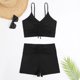 thumbnail image 2 of Gibobby Conjunto de Bikini Traje de baño de rayas de color sólido sexy para mujer Conjunto de bikini de estampado conservador de esquina plana(Negro,G), 2 of 3
