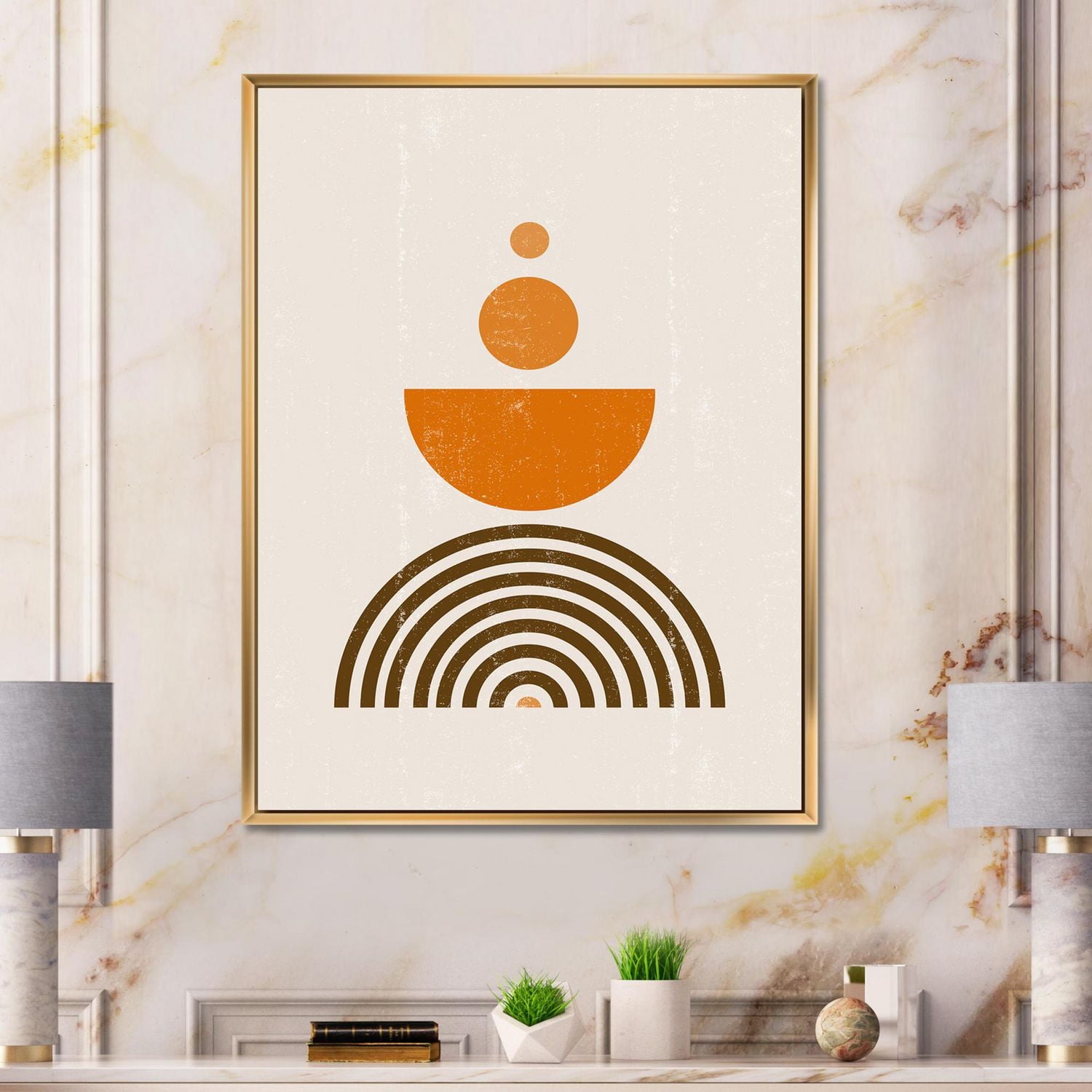 Designart Abstract Rainbow Sun and Moon In Earth Tones V FLOAT FRAME WALL ART